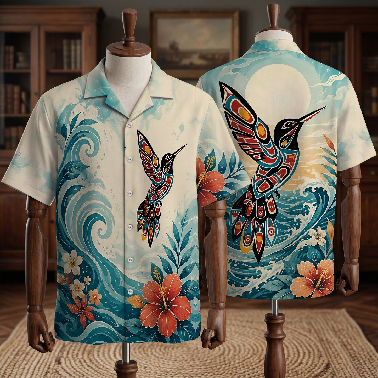Native Hummingbird Haida Pattern Hawaiian Shirt for Adults & Kids