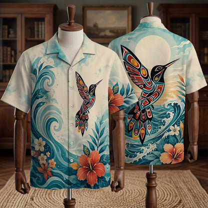Native Hummingbird Haida Pattern Hawaiian Shirt for Adults & Kids