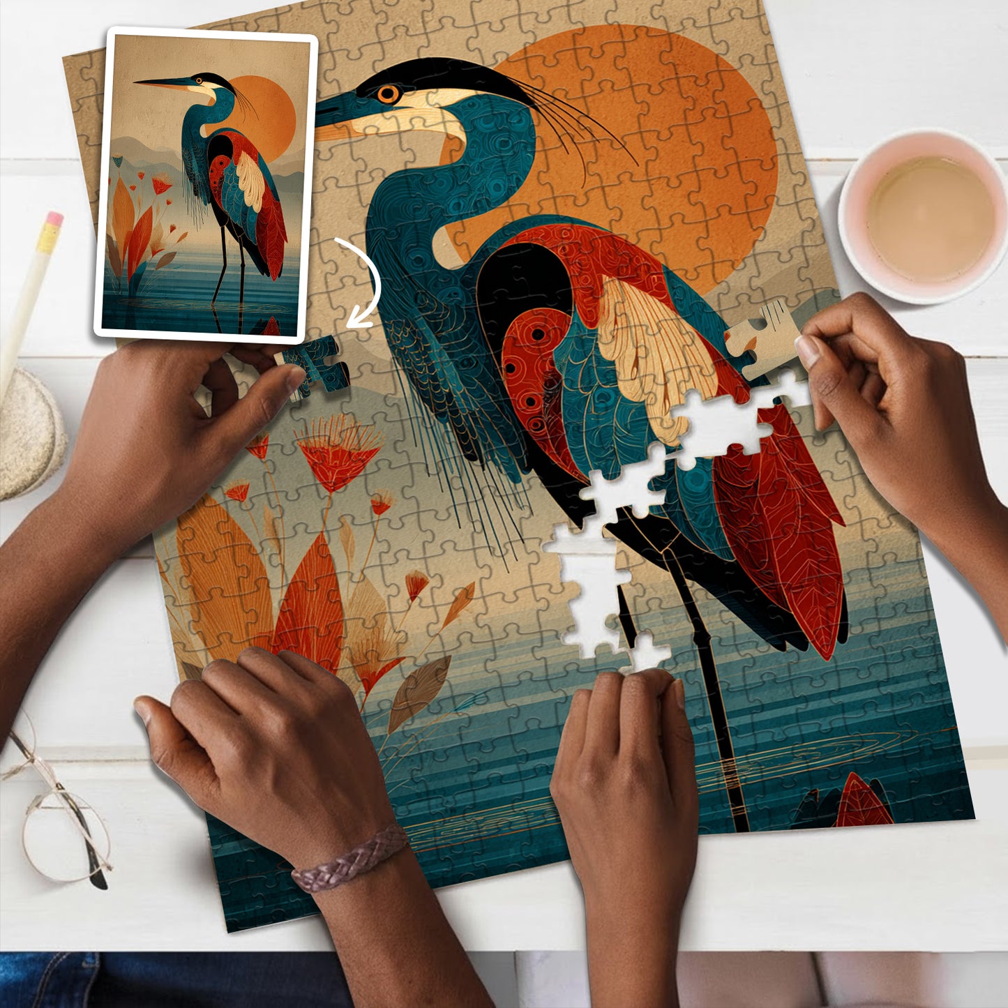 The Heron in the Quiet Water – Wooden Jigsaw Puzzle (300 / 500 / 1000 Pieces)