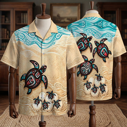 Native Orca & Turtle Haida Pattern Hawaiian Shirt for Adults & Kids