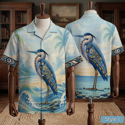 Native Heron Haida Pattern Hawaiian Shirt for Adults & Kids