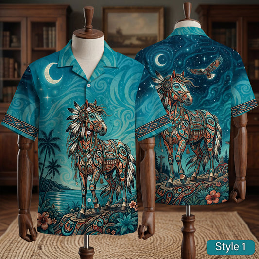 Native Horse Pattern Hawaiian Shirt for Adults & Kids