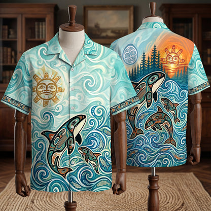 Native Orca Haida Pattern Hawaiian Shirt for Adults & Kids