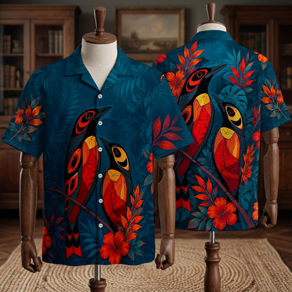 Native Bird Haida Pattern Hawaiian Shirt for Adults & Kids