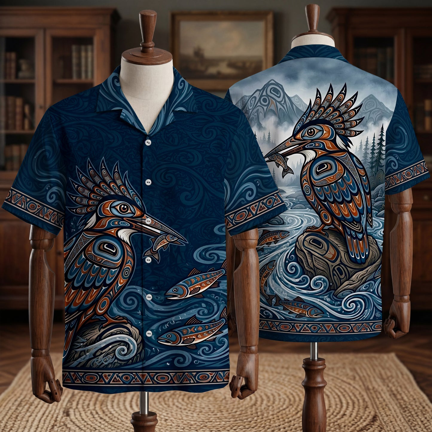 Native Bird Haida Pattern Hawaiian Shirt for Adults & Kids