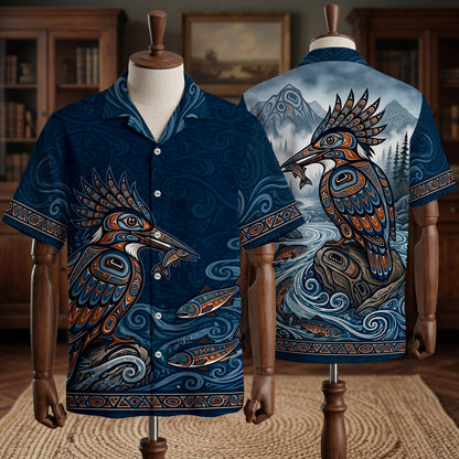 Native Bird Haida Pattern Hawaiian Shirt for Adults & Kids