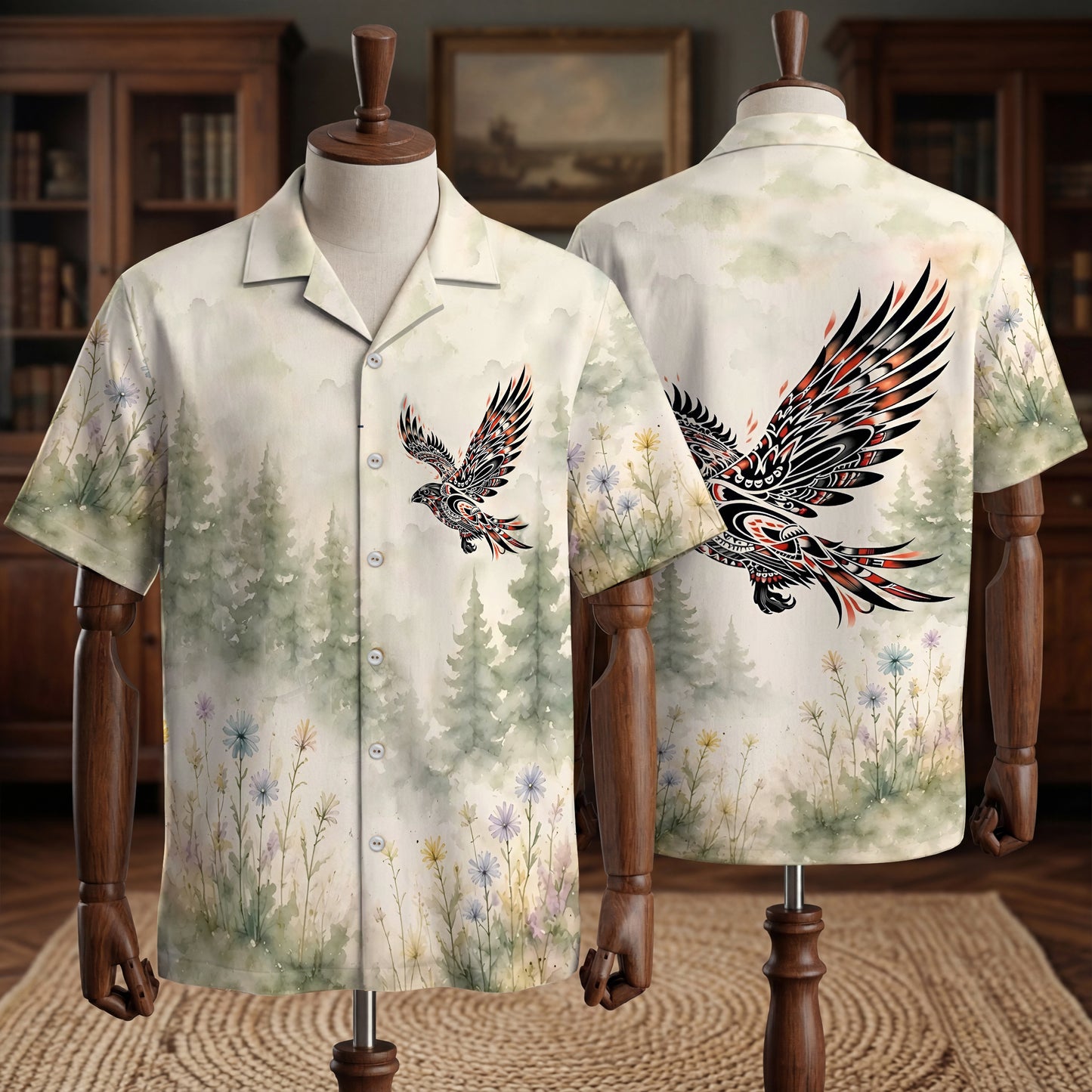 Native Raven Haida Pattern Hawaiian Shirt for Adults & Kids