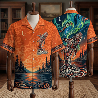Native Orca Haida Pattern Hawaiian Shirt for Adults & Kids
