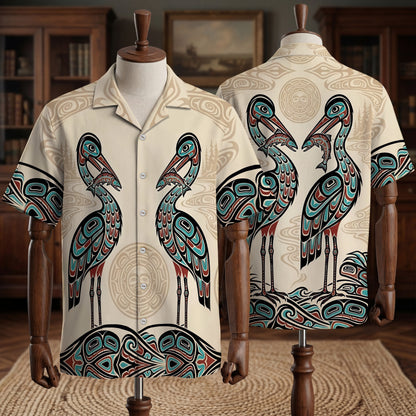 Native Heron Haida Pattern Hawaiian Shirt for Adults & Kids