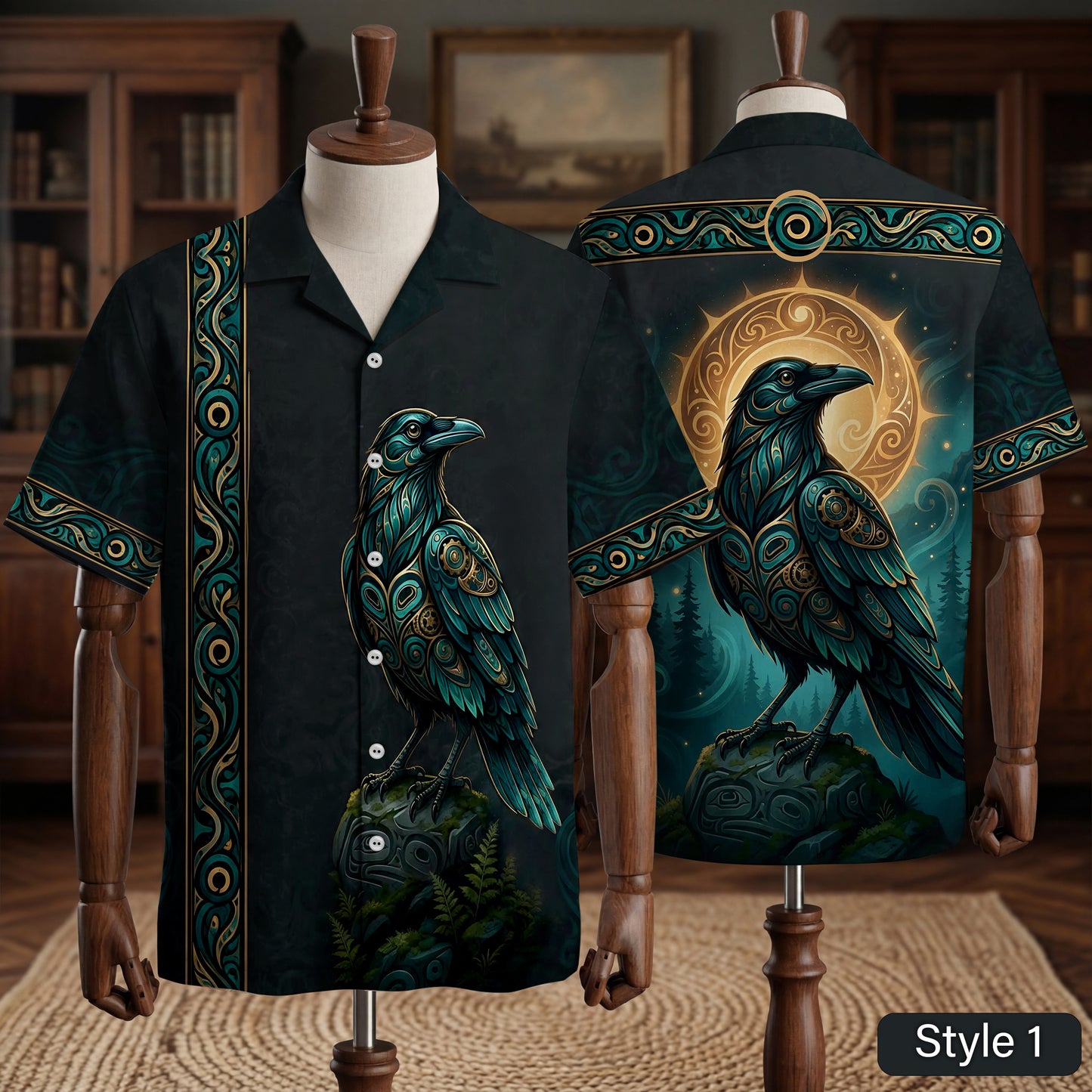 Native Raven Haida Pattern Hawaiian Shirt for Adults & Kids