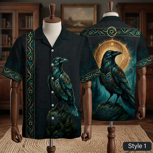 Native Raven Haida Pattern Hawaiian Shirt for Adults & Kids