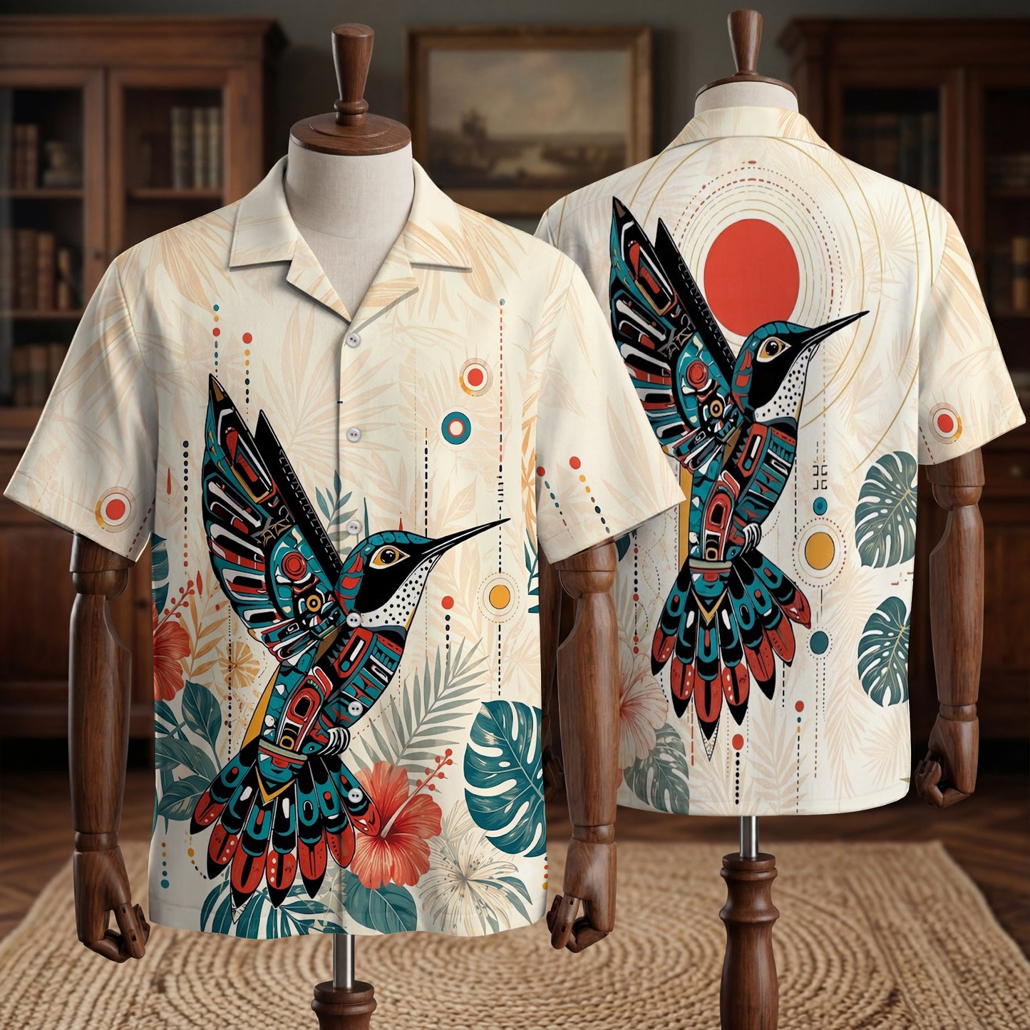 Native Hummingbird Haida Pattern Hawaiian Shirt for Adults & Kids