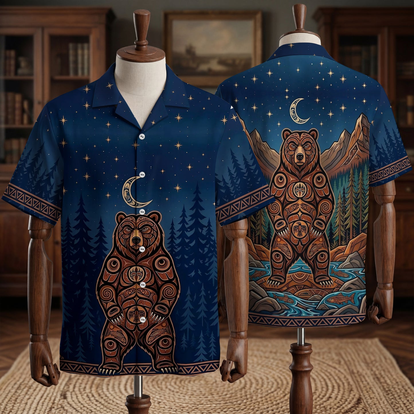 Native Bear Haida Pattern Hawaiian Shirt for Adults & Kids