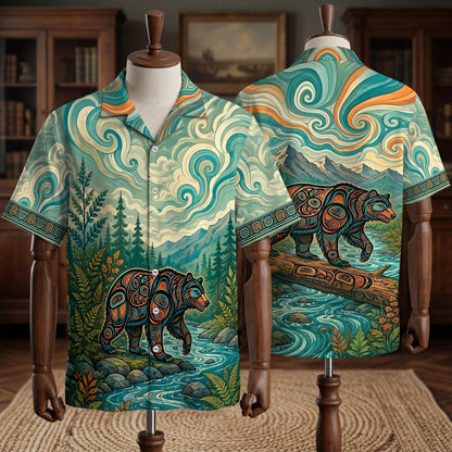 Native Bear Haida Pattern Hawaiian Shirt for Adults & Kids