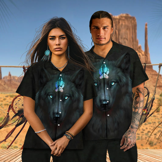 Native Wolf Pattern Hawaiian Shirt New - 86060
