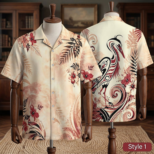 Native Heron Pattern Hawaiian Shirt for Adults & Kids