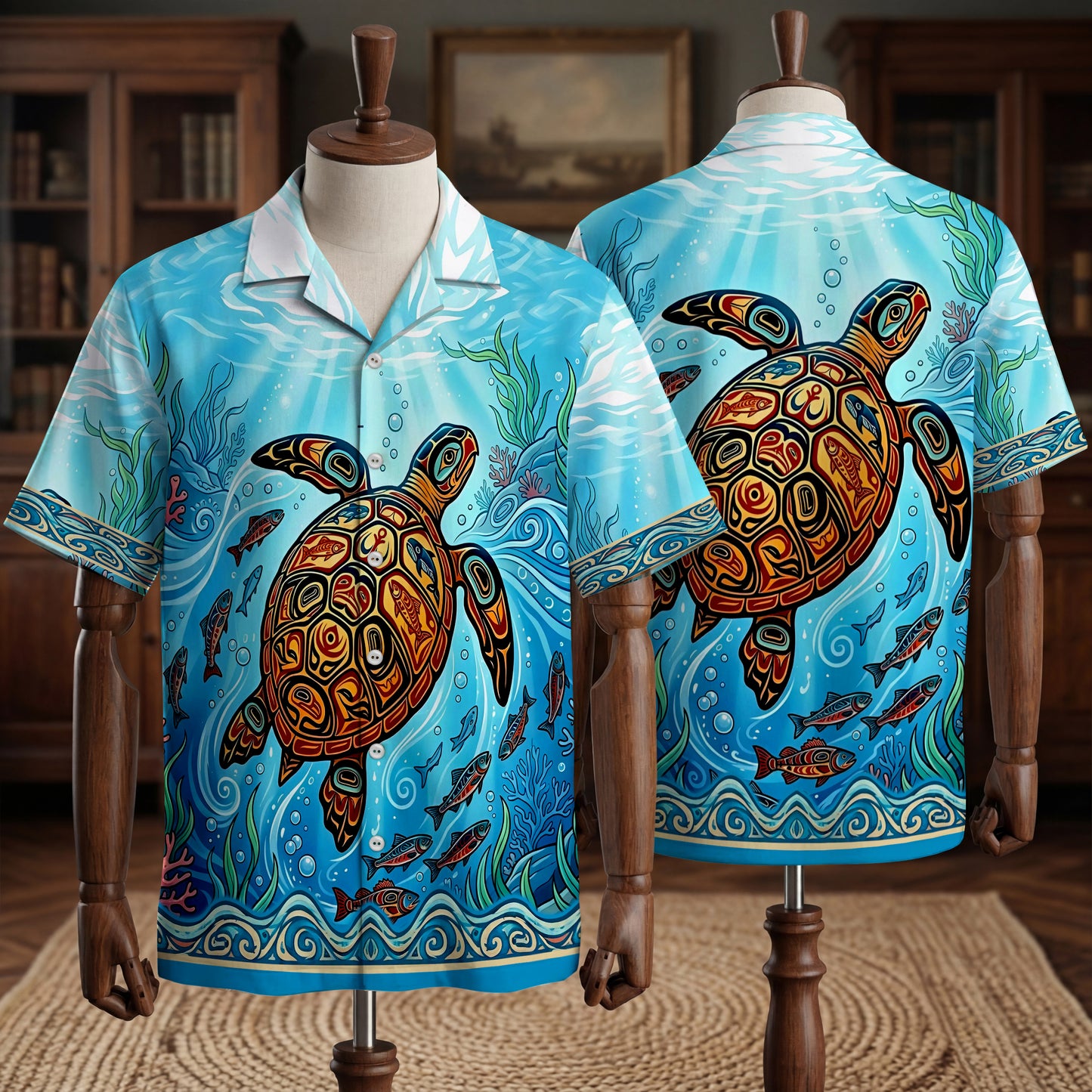 Native Turtle Haida Pattern Hawaiian Shirt for Adults & Kids