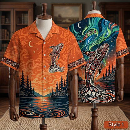Native Orca Haida Pattern Hawaiian Shirt for Adults & Kids