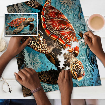 Turtle - The Tortoise And The Cycle Of Time – Wooden Jigsaw Puzzle (300 / 500 / 1000 Pieces)