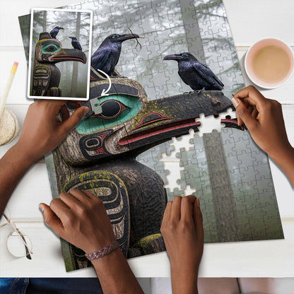 Ravens on the Totem – Wooden Jigsaw Puzzle (300 / 500 / 1000 Pieces)