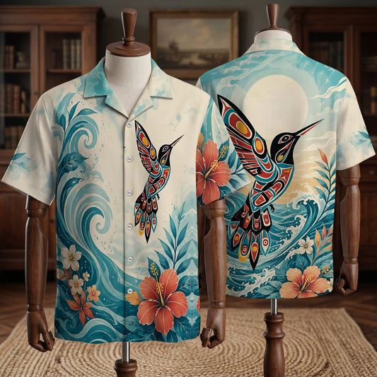 Native Hummingbird Haida Pattern Hawaiian Shirt for Adults & Kids