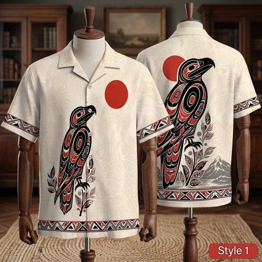 Native Raven Haida Pattern Hawaiian Shirt for Adults & Kids
