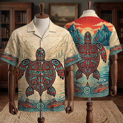 Native Turtle Haida Pattern Hawaiian Shirt for Adults & Kids