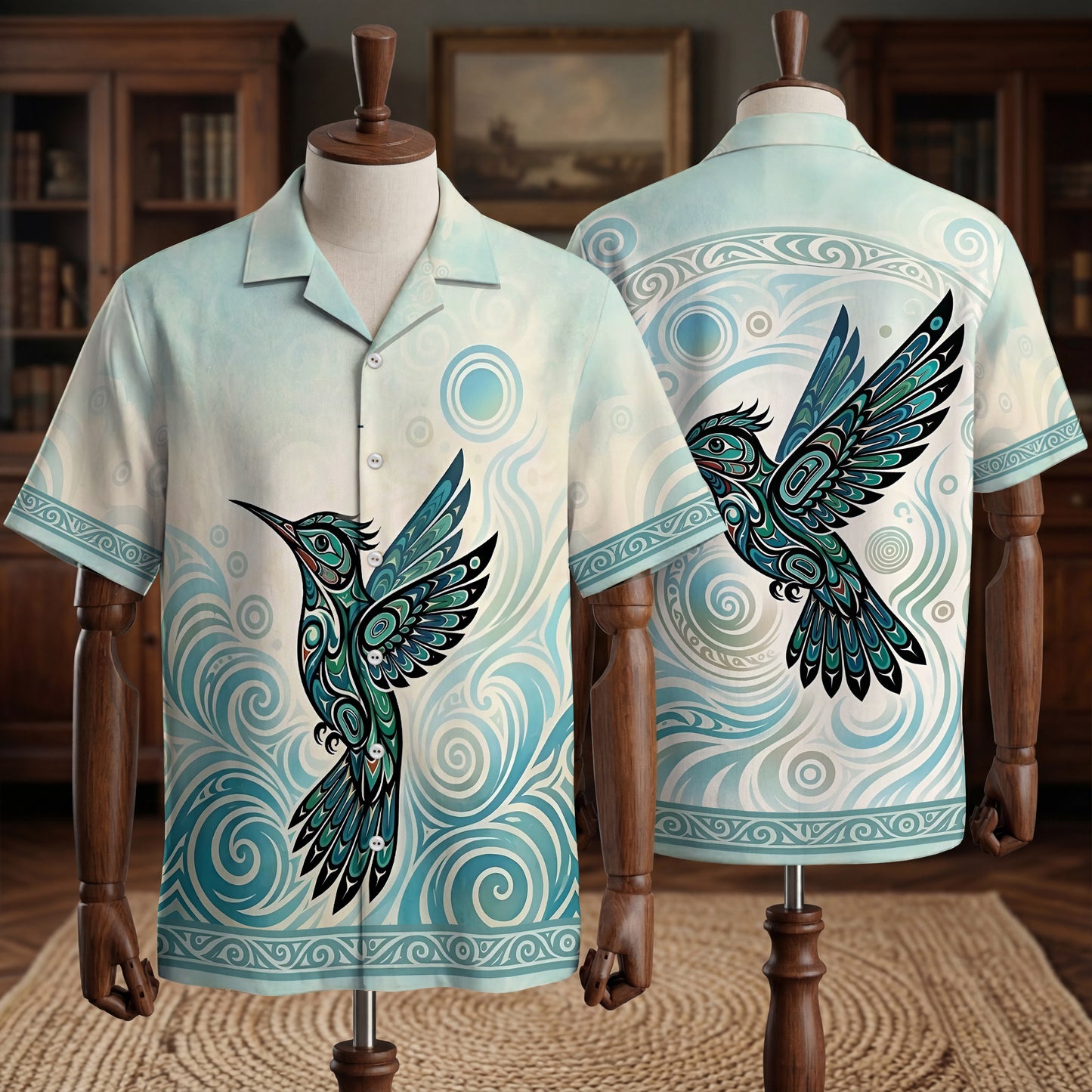 Native Hummingbird Haida Pattern Hawaiian Shirt for Adults & Kids