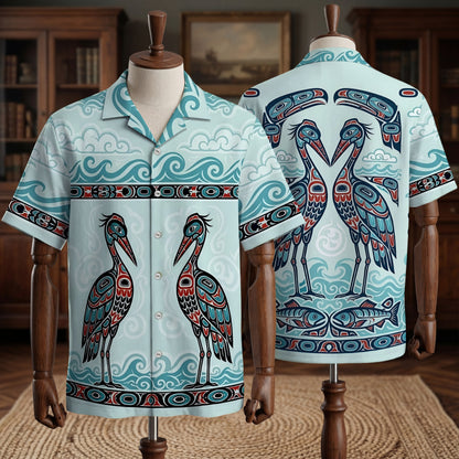 Native Heron Haida Pattern Hawaiian Shirt for Adults & Kids