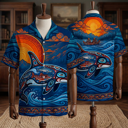 Native Orca Haida Pattern Hawaiian Shirt for Adults & Kids
