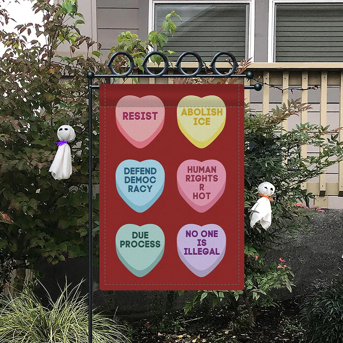 Abolish ICE Candy Hearts Yard Flag