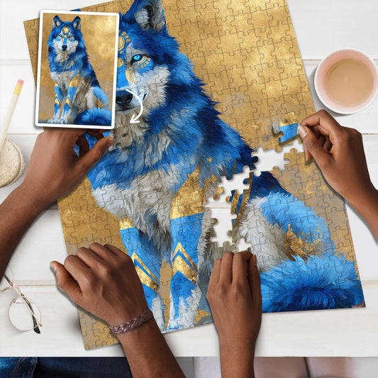 The Moon - Gold Wolf Spirit – Wooden Jigsaw Puzzle (300 / 500 / 1000 Pieces)