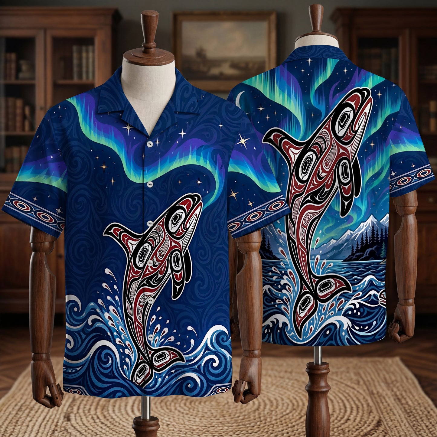 Native Orca Haida Pattern Hawaiian Shirt for Adults & Kids