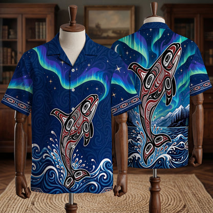 Native Orca Haida Pattern Hawaiian Shirt for Adults & Kids
