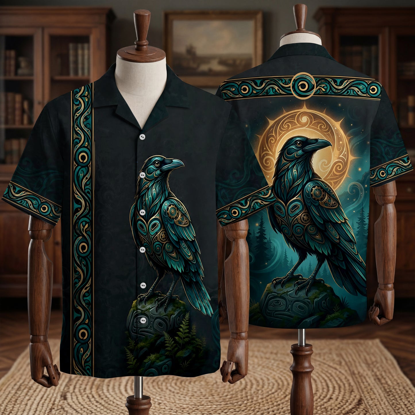 Native Raven Haida Pattern Hawaiian Shirt for Adults & Kids