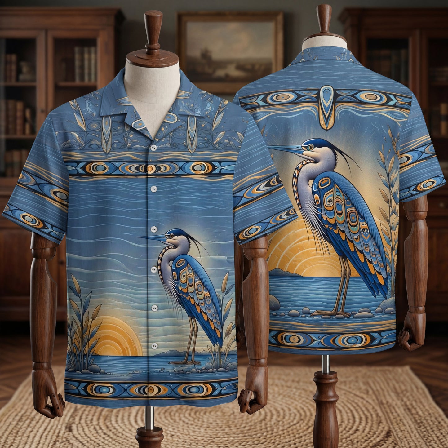 Native Heron Haida Pattern Hawaiian Shirt for Adults & Kids