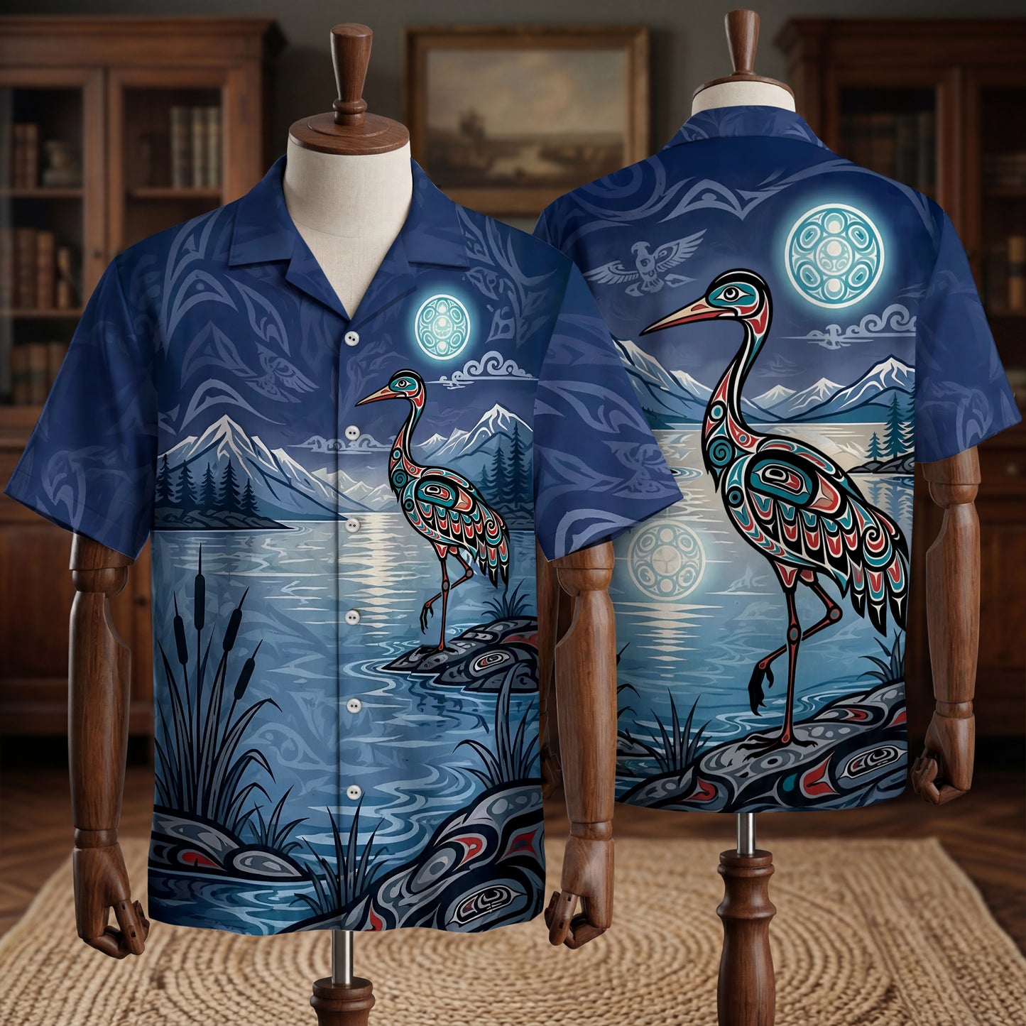 Native Heron Haida Pattern Hawaiian Shirt for Adults & Kids