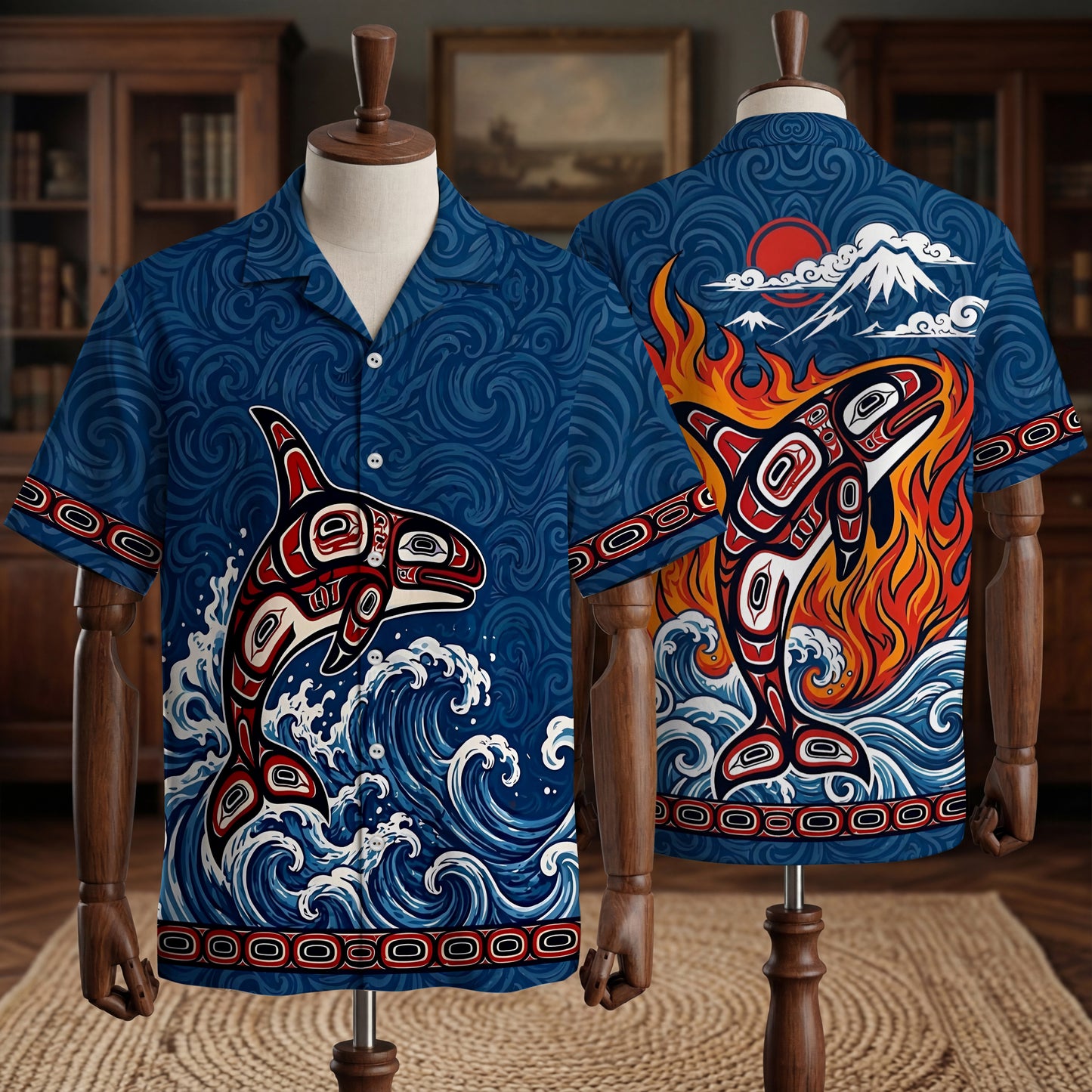 Native Orca Haida Pattern Hawaiian Shirt for Adults & Kids