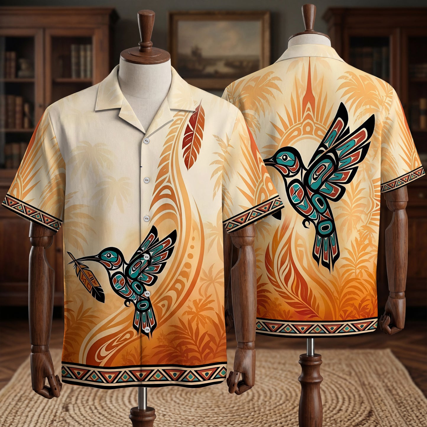 Native Hummingbird Haida Pattern Hawaiian Shirt for Adults & Kids