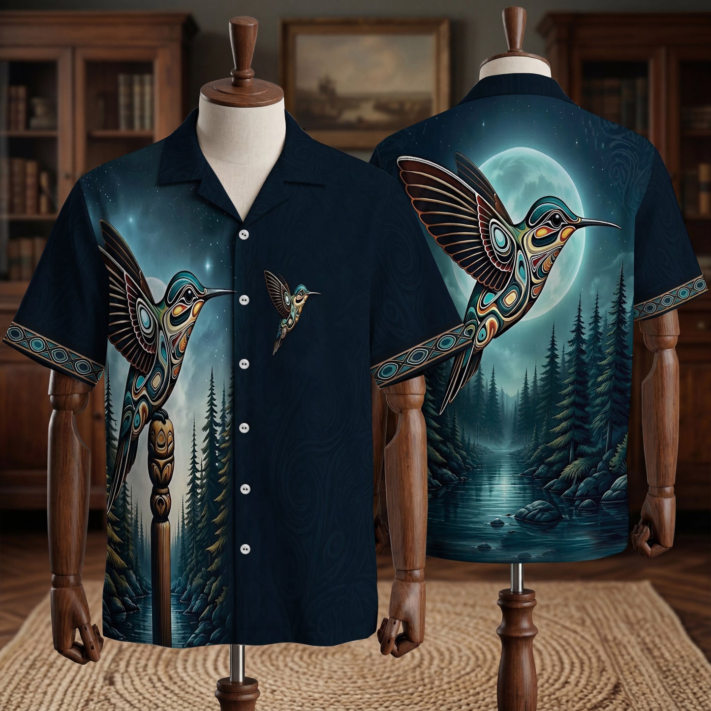 Native Hummingbird Haida Pattern Hawaiian Shirt for Adults & Kids