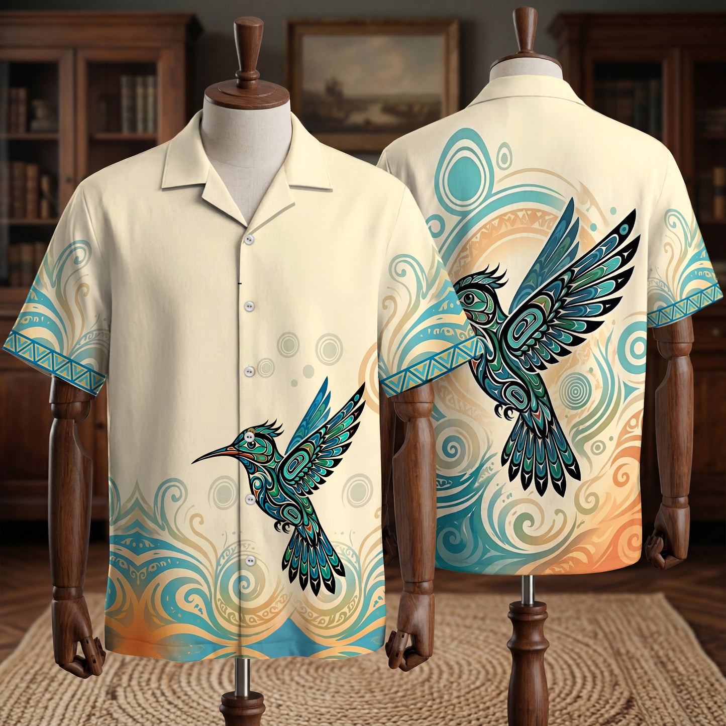 Native Hummingbird Haida Pattern Hawaiian Shirt for Adults & Kids