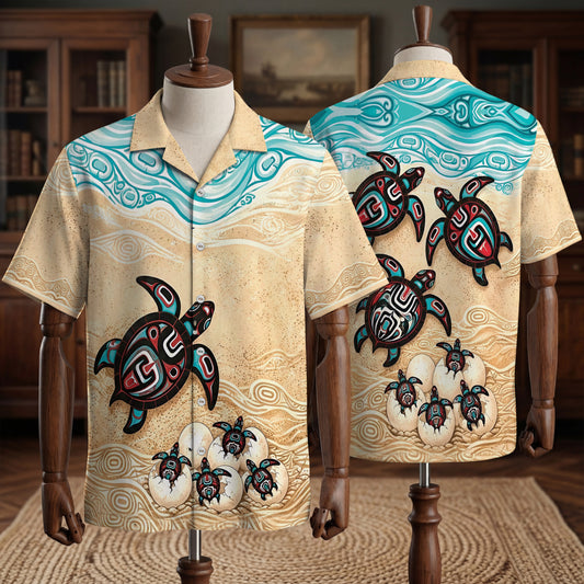Native Orca & Turtle Haida Pattern Hawaiian Shirt for Adults & Kids