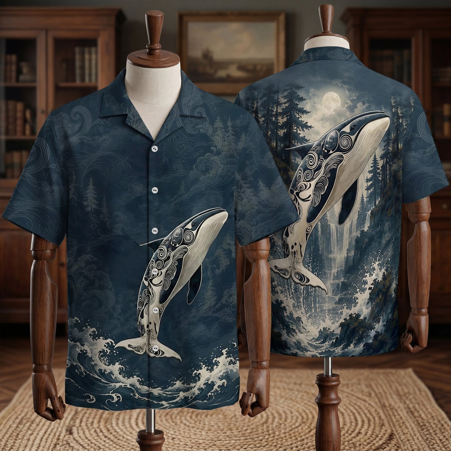 Native Orca Haida Pattern Hawaiian Shirt for Adults & Kids
