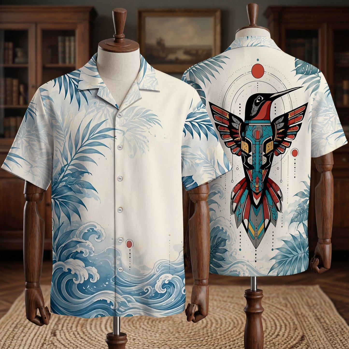 Native Hummingbird Haida Pattern Hawaiian Shirt for Adults & Kids