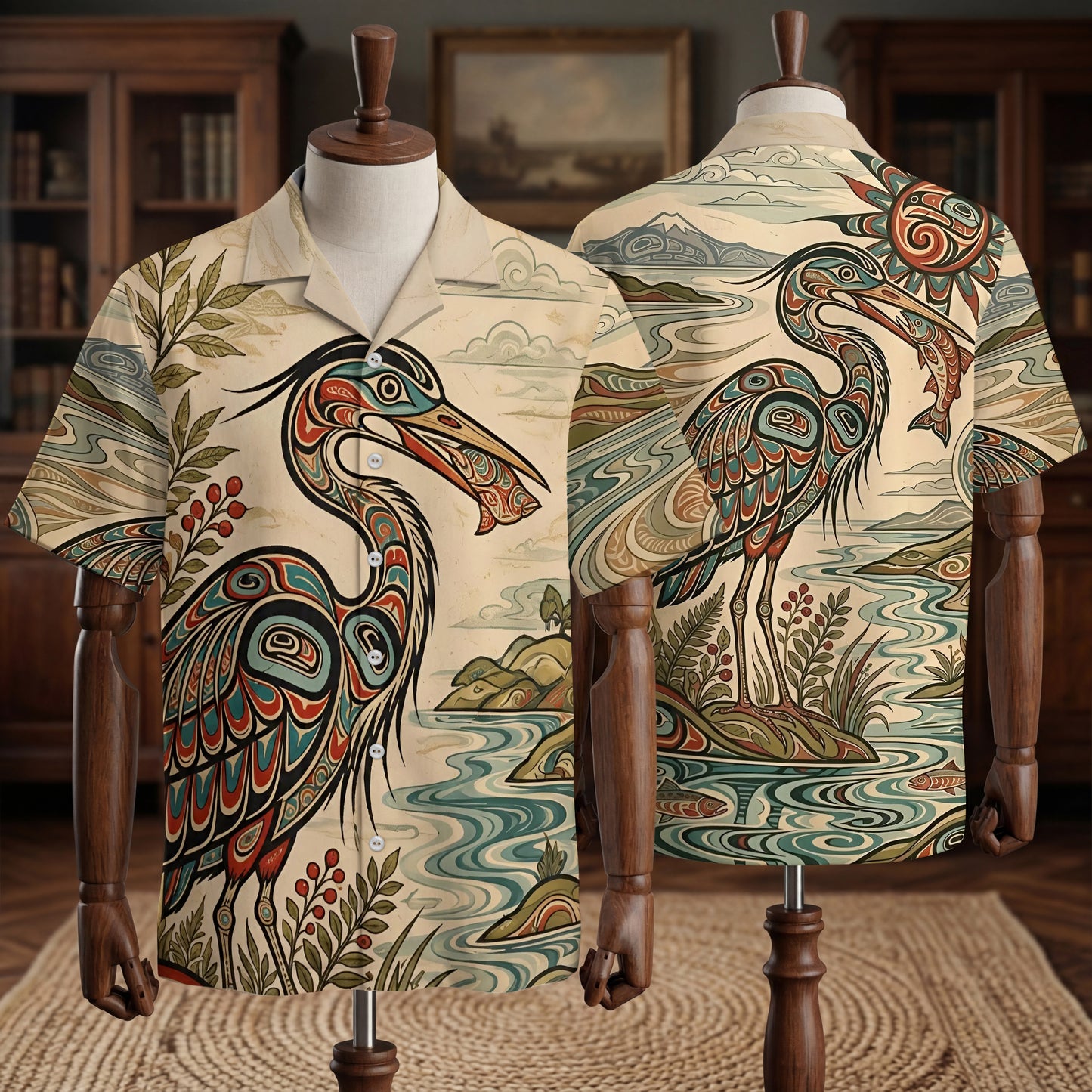 Native Heron Haida Pattern Hawaiian Shirt for Adults & Kids