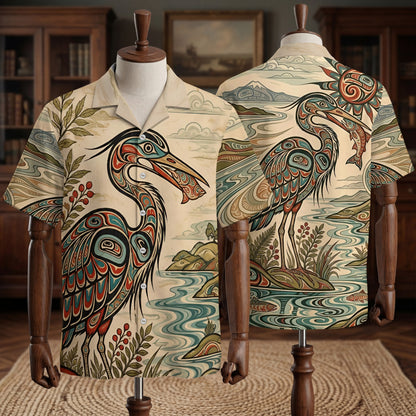Native Heron Haida Pattern Hawaiian Shirt for Adults & Kids