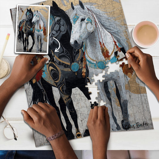 The Twin Guardians of the Sacred Path – Wooden Jigsaw Puzzle (300 / 500 / 1000 Pieces)