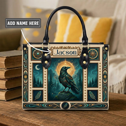 Native Raven Pattern Leather Bag