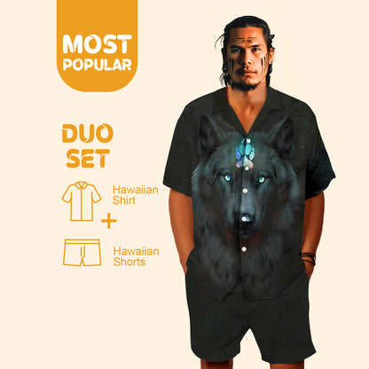 Native Wolf Pattern Hawaiian Shirt New - 86060