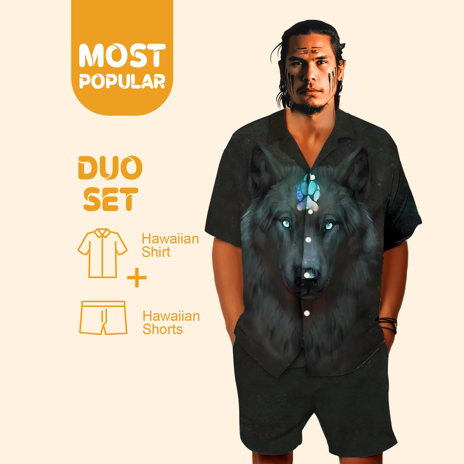 Native Wolf Pattern Hawaiian Shirt New - 86060